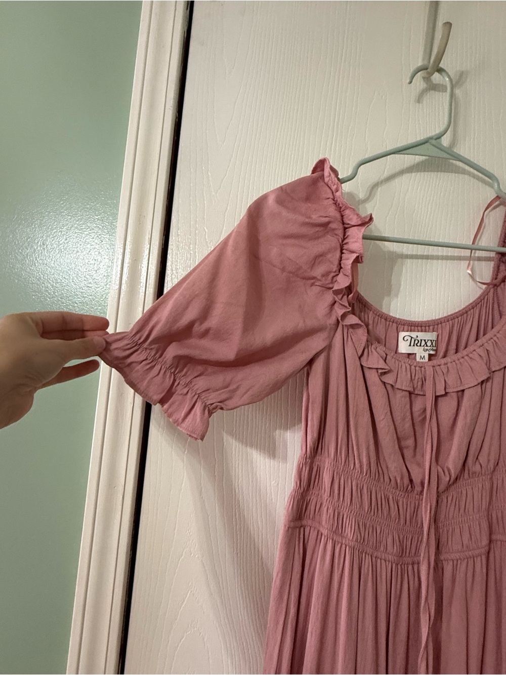Trixxi Dusty Rose Maxi Dress with Ruffle Neck - Picture 2 of 3
